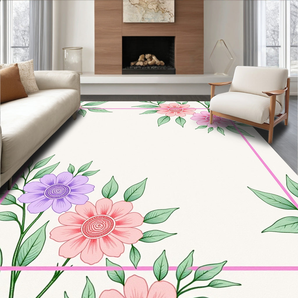 Floral Botanical Border Delight Rug