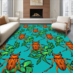 Orange Beetle Green Foliage Teal Background Rug