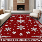 Red Snowflake Wonderland Border Design Rug