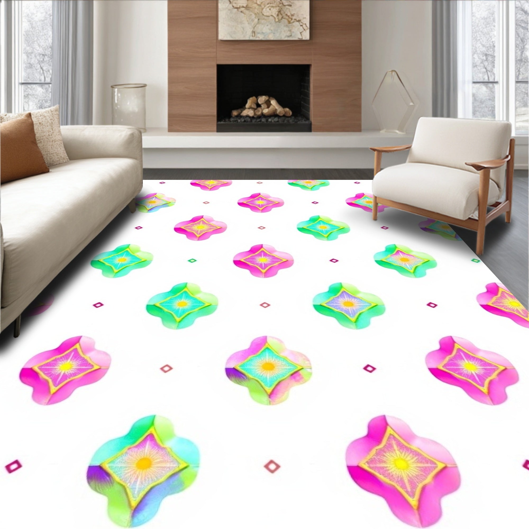 Vibrant Geometric Starburst Pattern Rug
