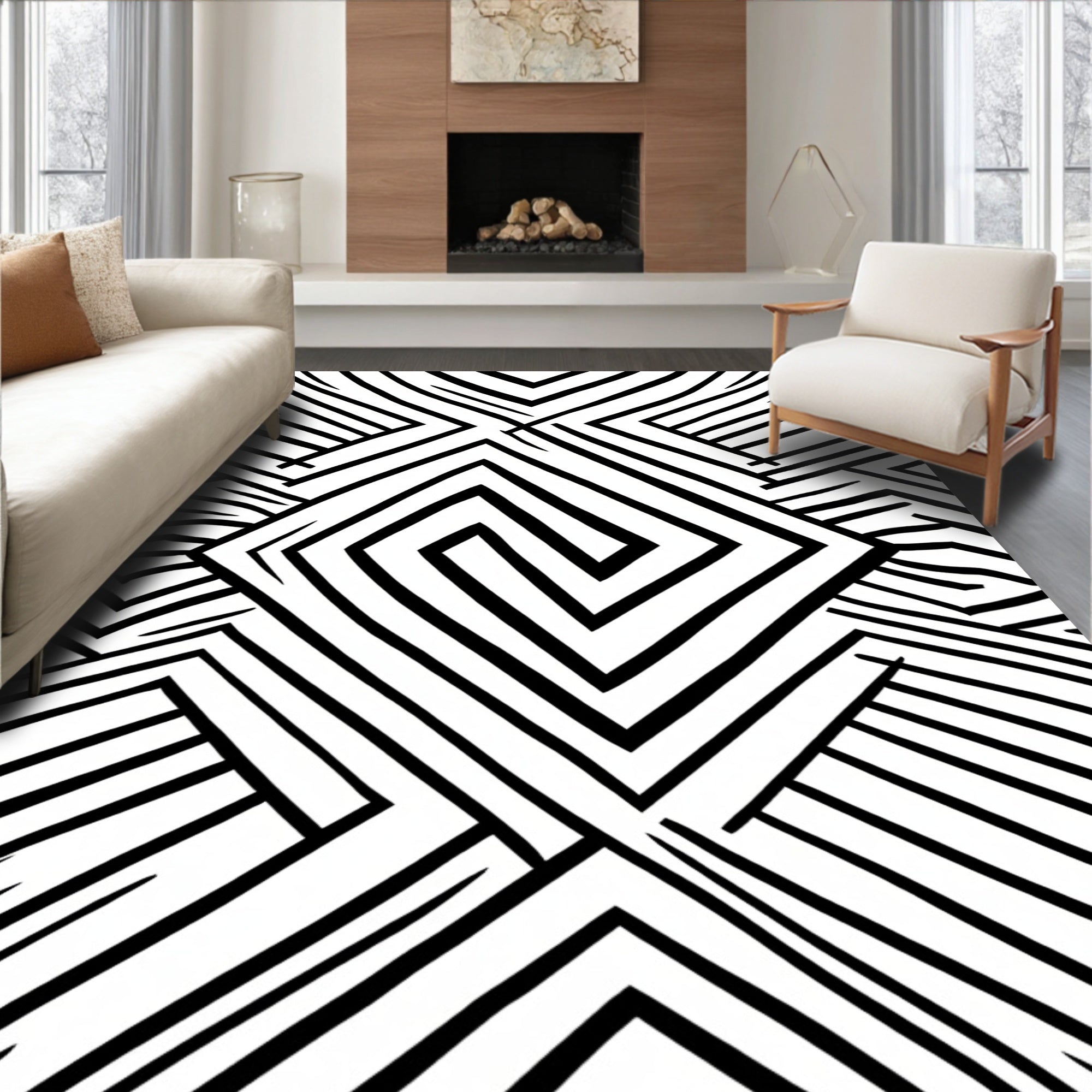 Modern Geometric Spiral Pattern Rug