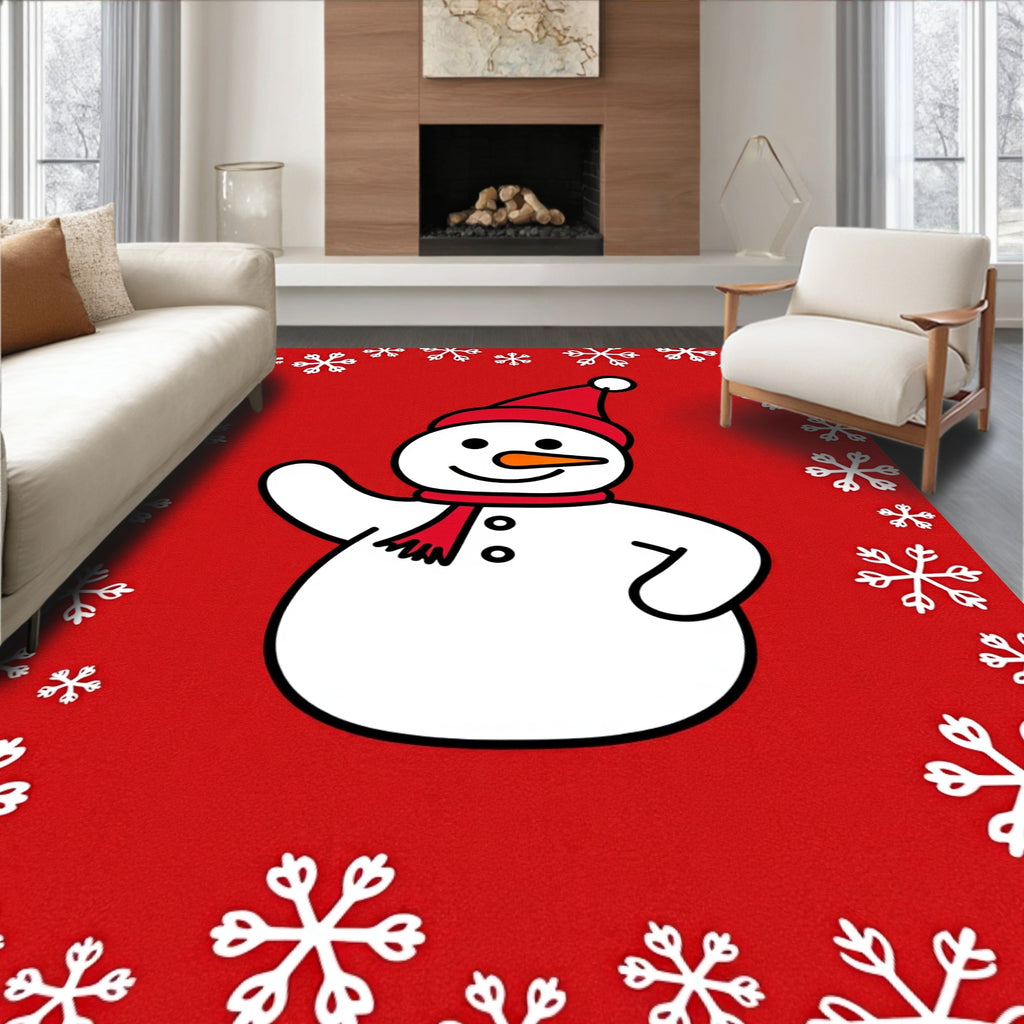 Cute Snowman With Snowflake Border Rug