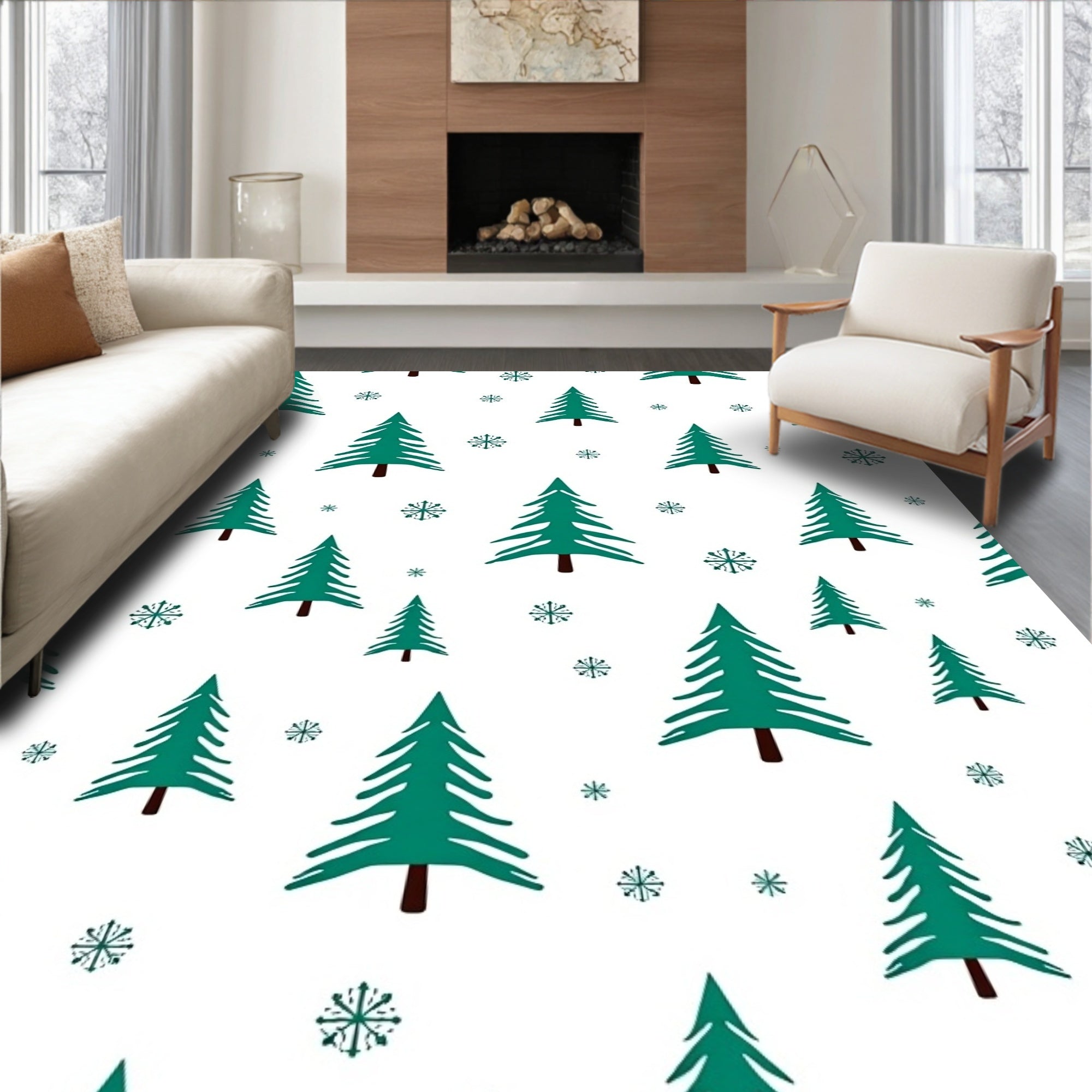 Teal Pine Tree Snowfall Repeat Rug