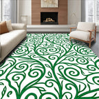 Green Swirling Vine Leaf Pattern Rug