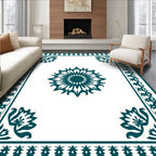 Intricate Teal Floral Mandala Design Rug