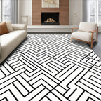 Modern Black White Geometric Lines Rug