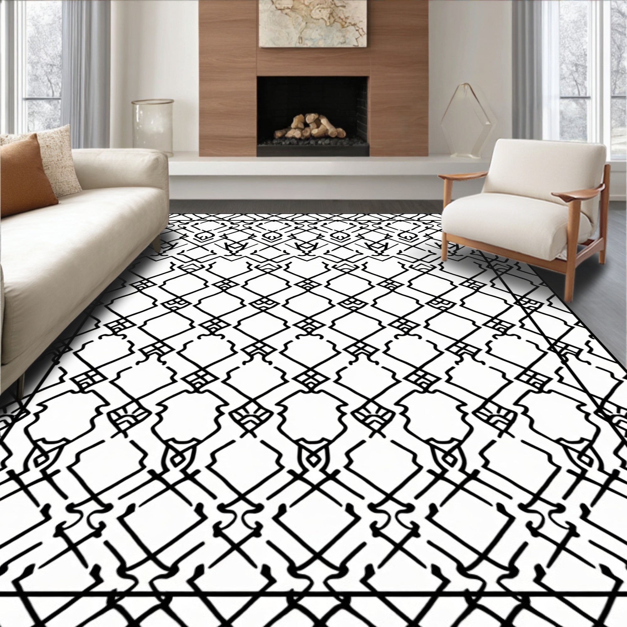 Intricate Lattice Patterned Graphic Rug