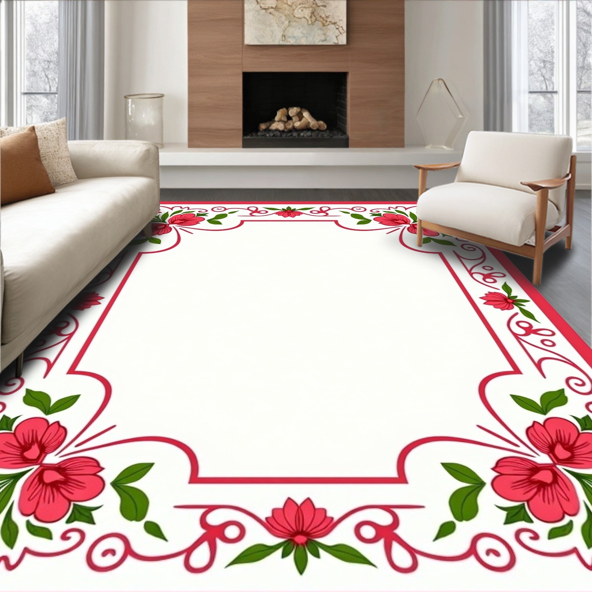 Red Floral Vine Whimsical Rug