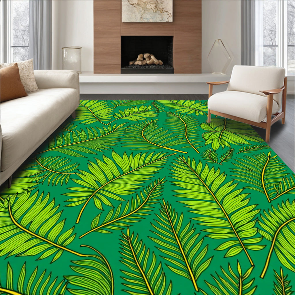 Lush Green Tropical Foliage Rug