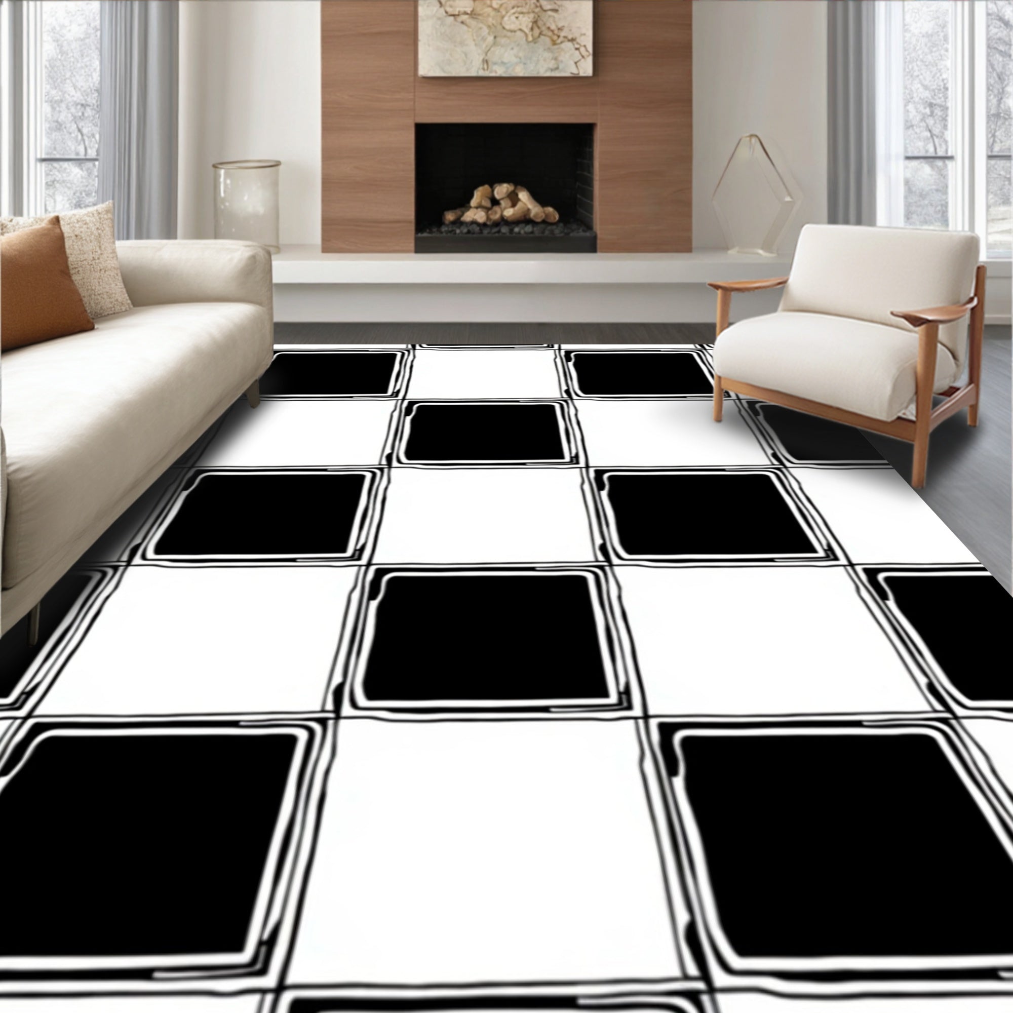 Modern Checkerboard Contrast Design Rug