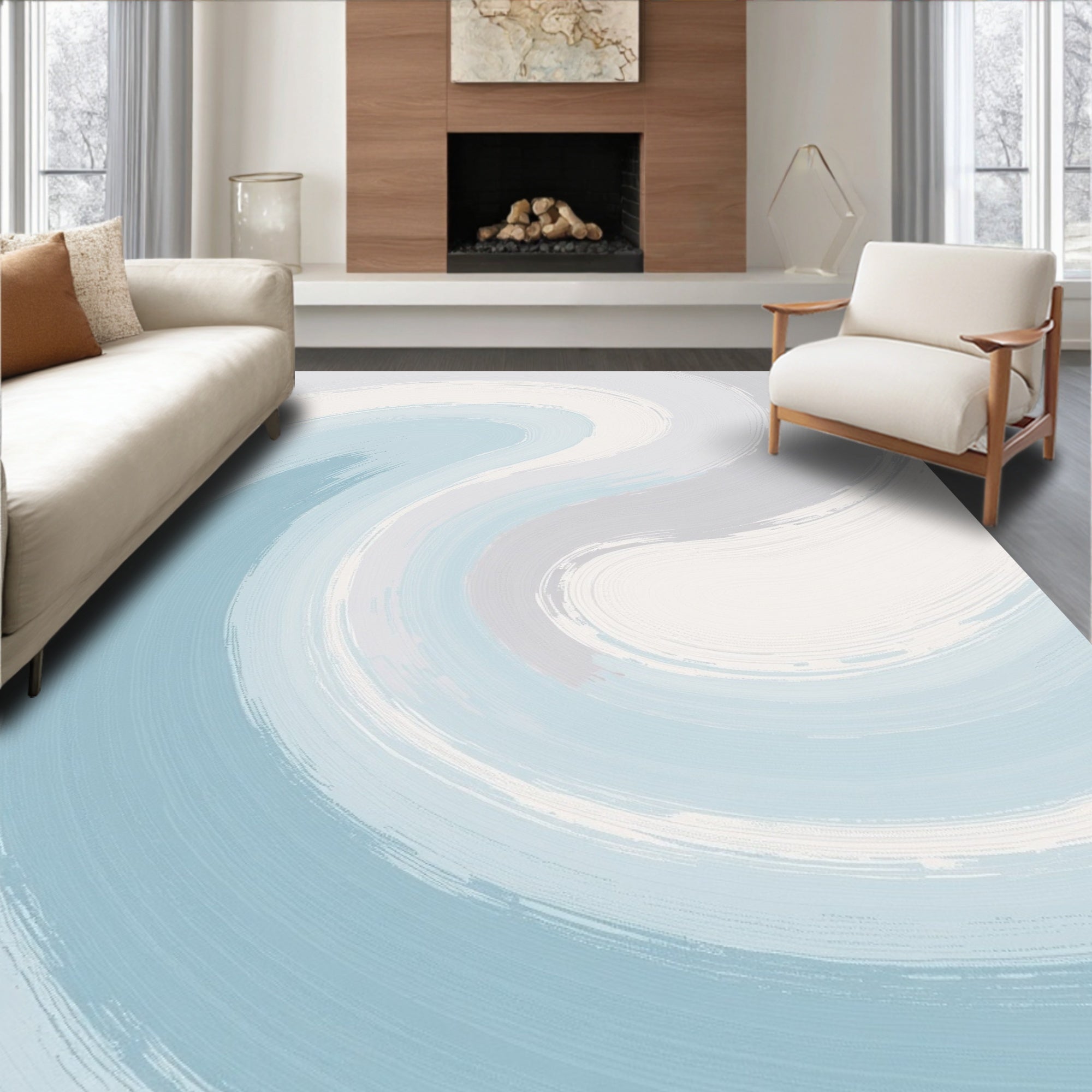 Abstract Blue Gray Swirl Rug