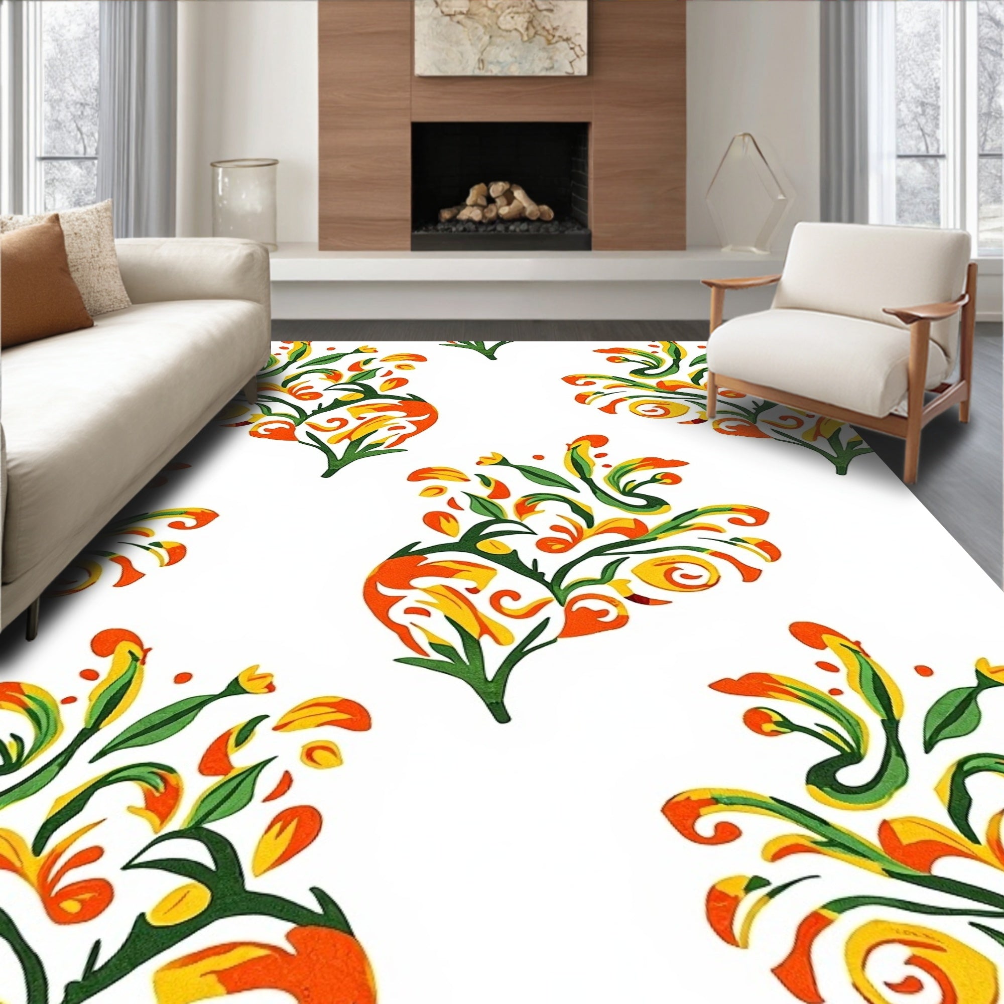 Vibrant Floral Swirls Pattern Design Rug