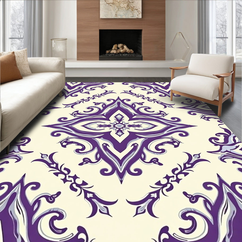 Ornate Purple Flourish Pattern Rug