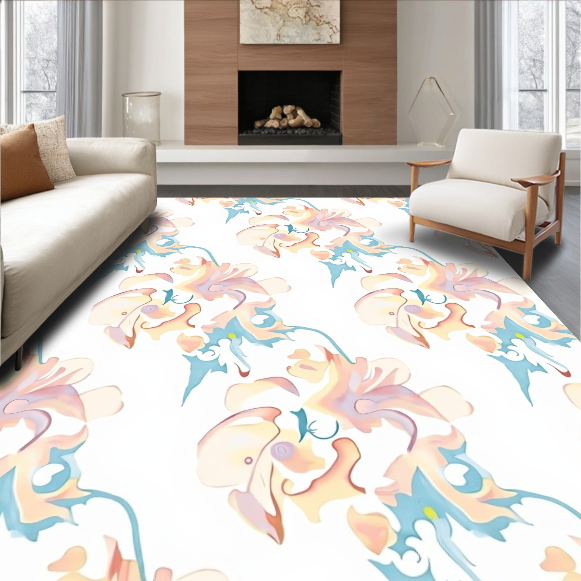 Abstract Floral Pattern Pastel Hues Rug