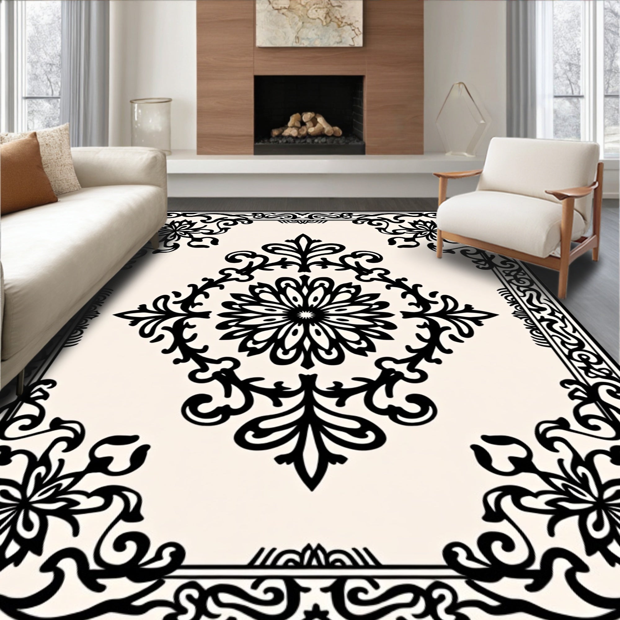 Ornate Scrollwork Floral Medallion Rug