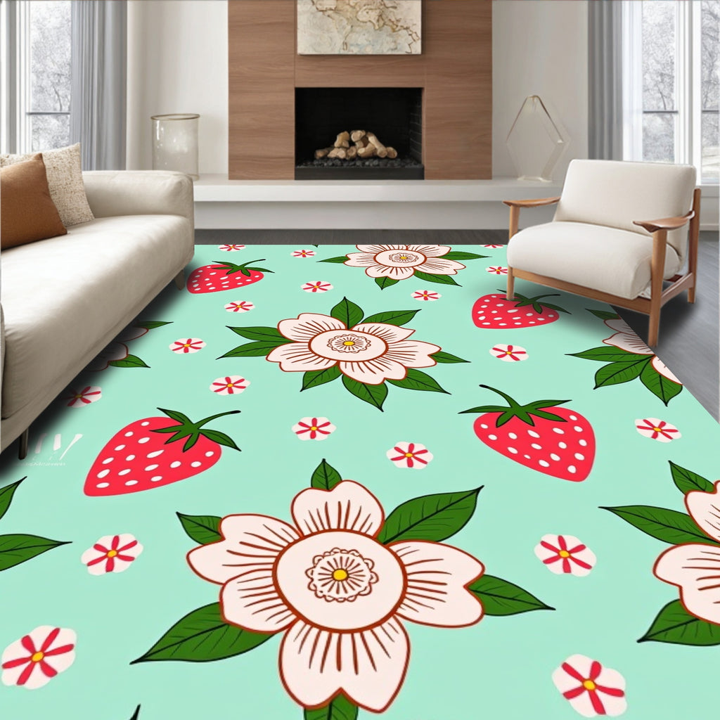 Strawberry and Daisy Pattern Design Rug