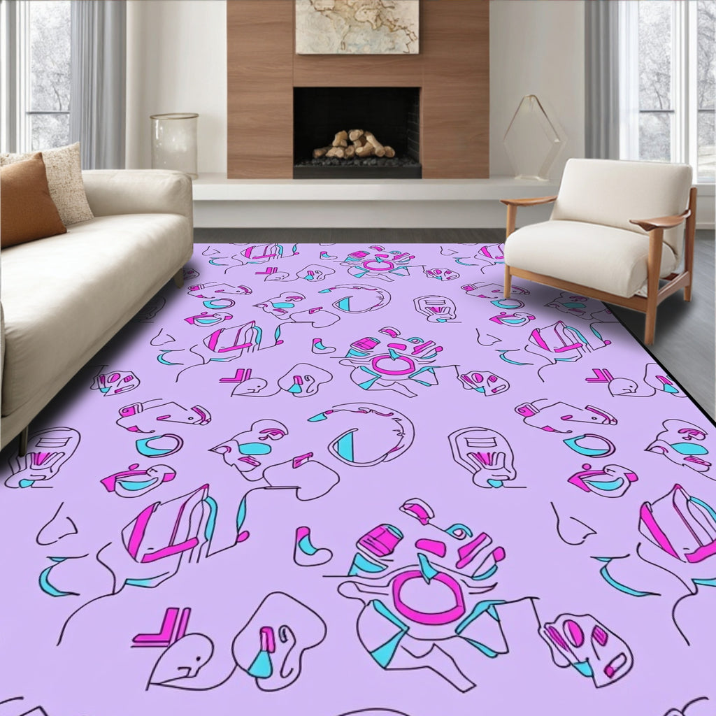 Abstract Cybernetic Faces Pattern Rug