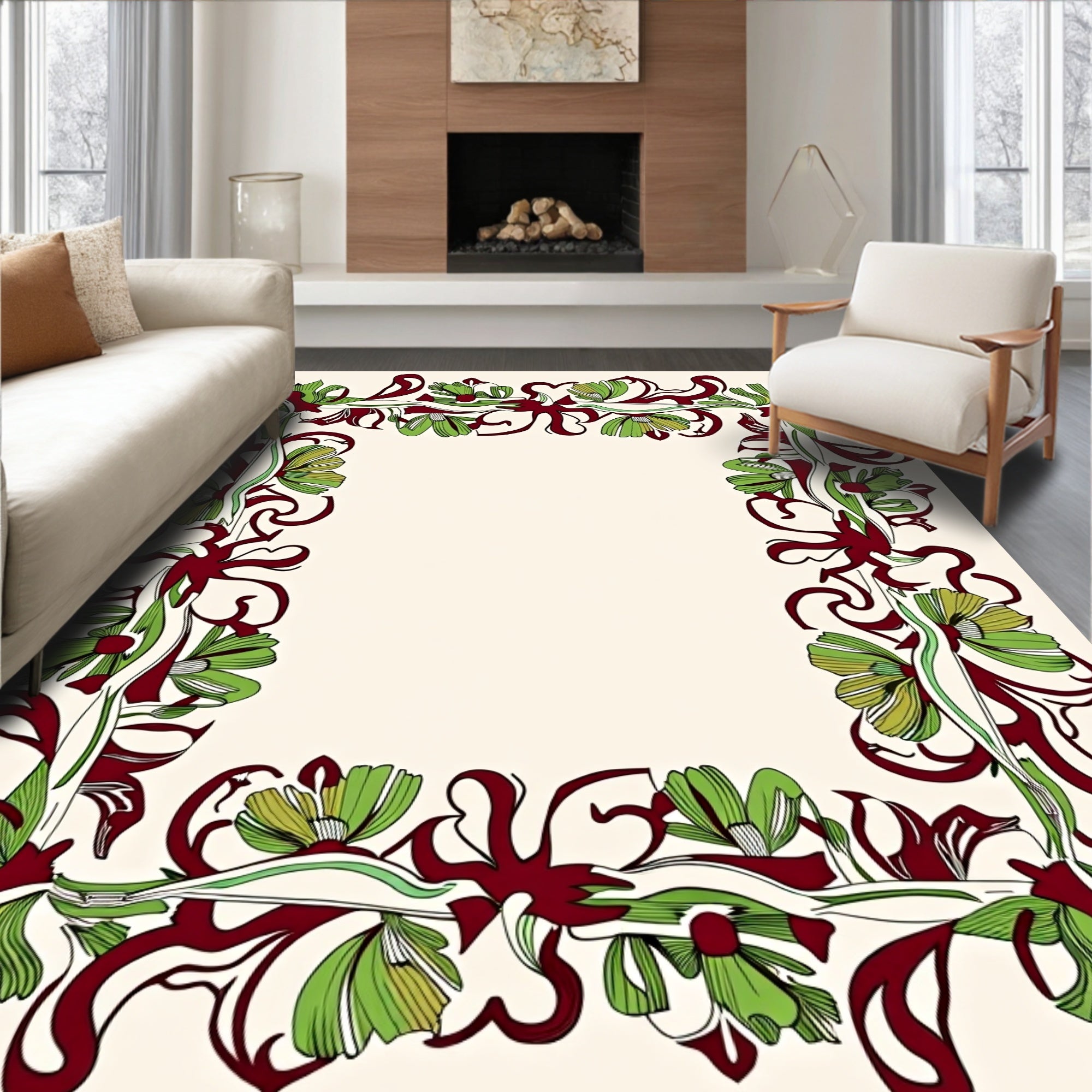 Art Nouveau Floral Vines Border Rug