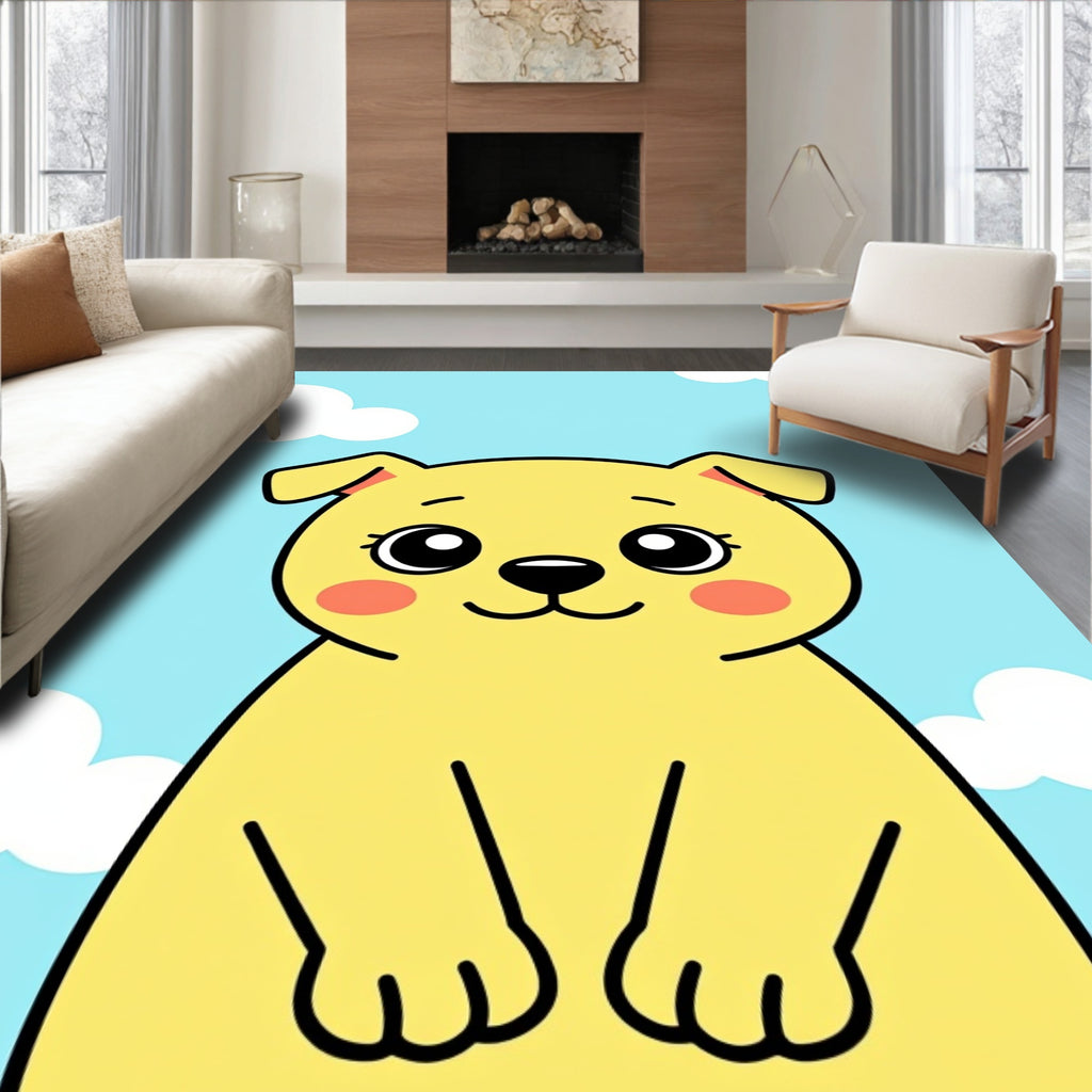 Cute Yellow Dog Clouds Design Rug