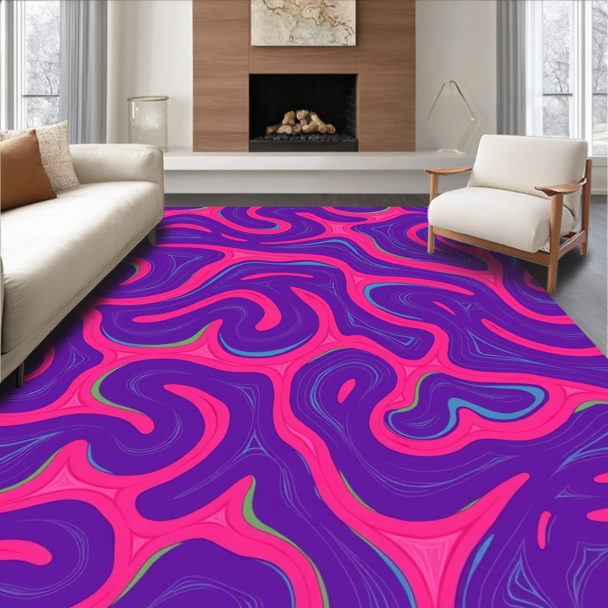 Vibrant Swirling Pink Purple Abstraction Rug