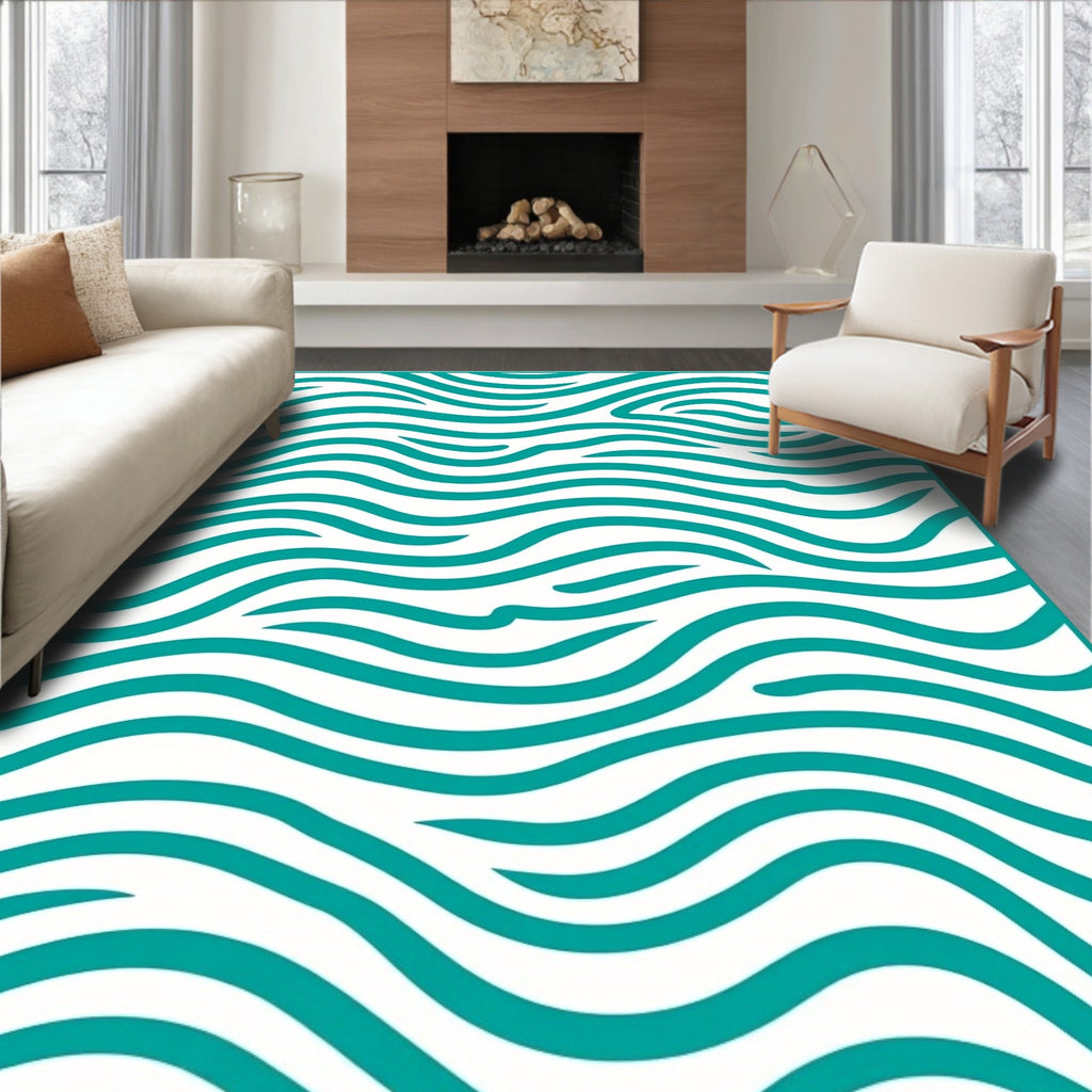 Teal Wavy Stripes Pattern Rug