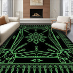 Neon Green Ornamental Floral Border Rug