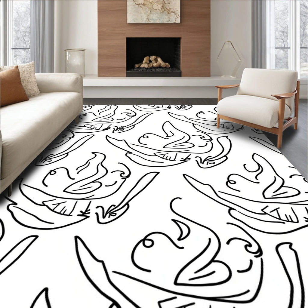Line Art Abstract Swirl Pattern Rug