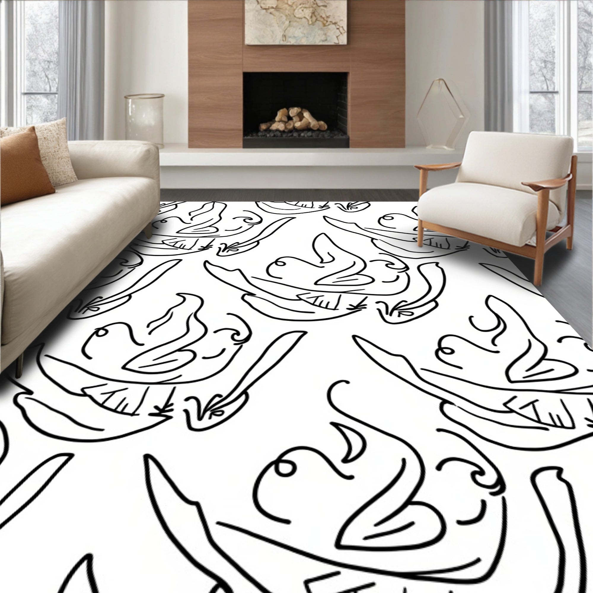 Line Art Abstract Swirl Pattern Rug