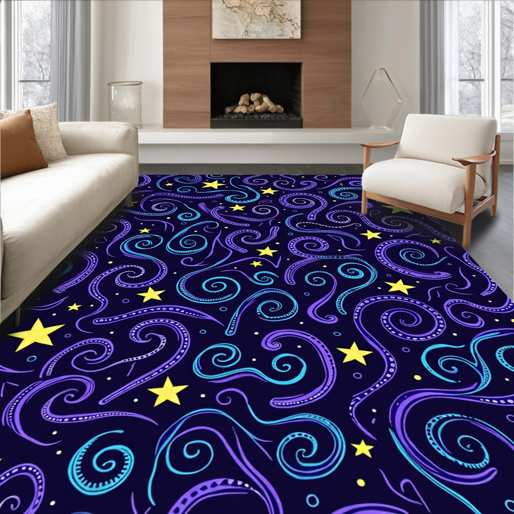 Cosmic Swirls And Star Pattern Rug