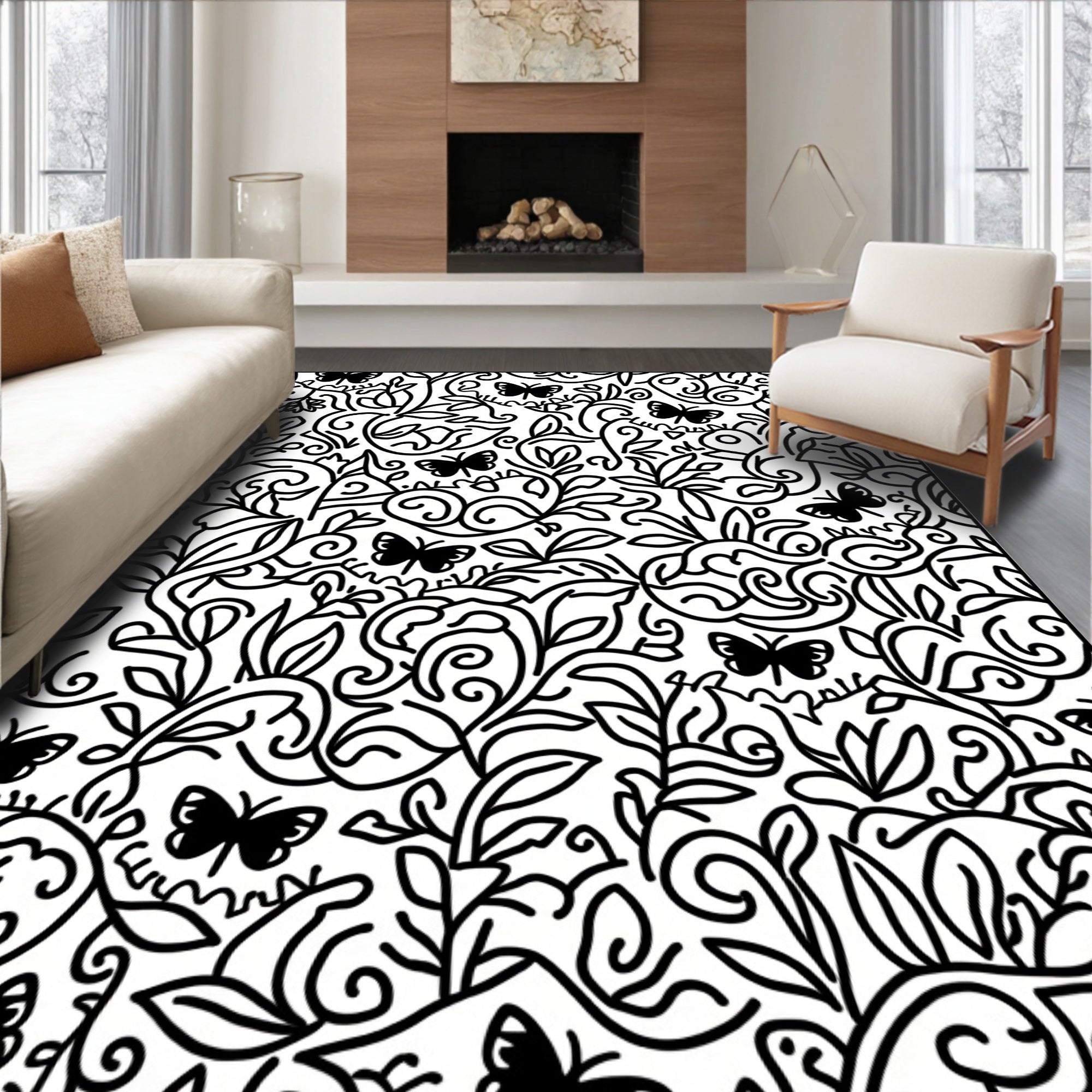 Nature Inspired Butterfly Outline Design Rug
