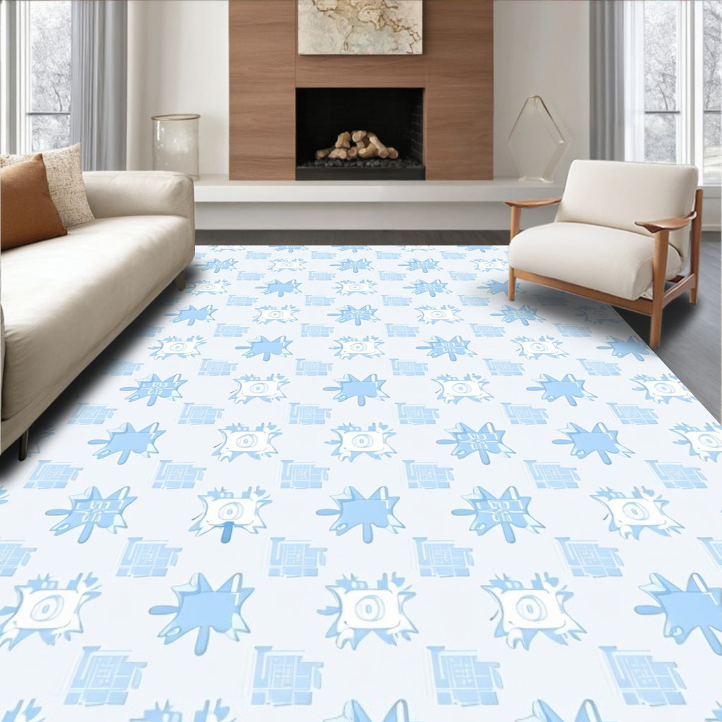 Pale Blue White Starburst Pattern Rug
