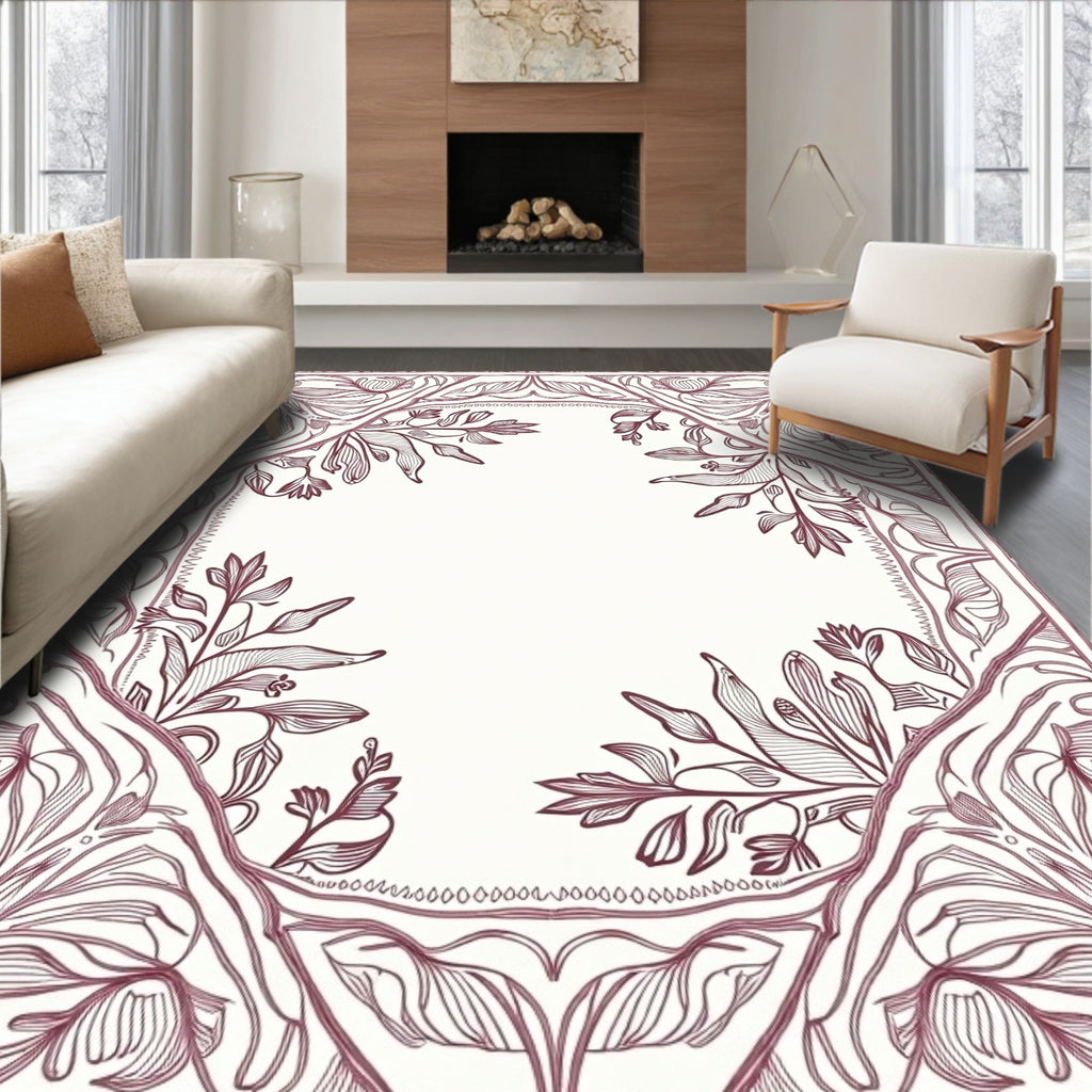 Art Nouveau Crimson Botanical Corner Rug