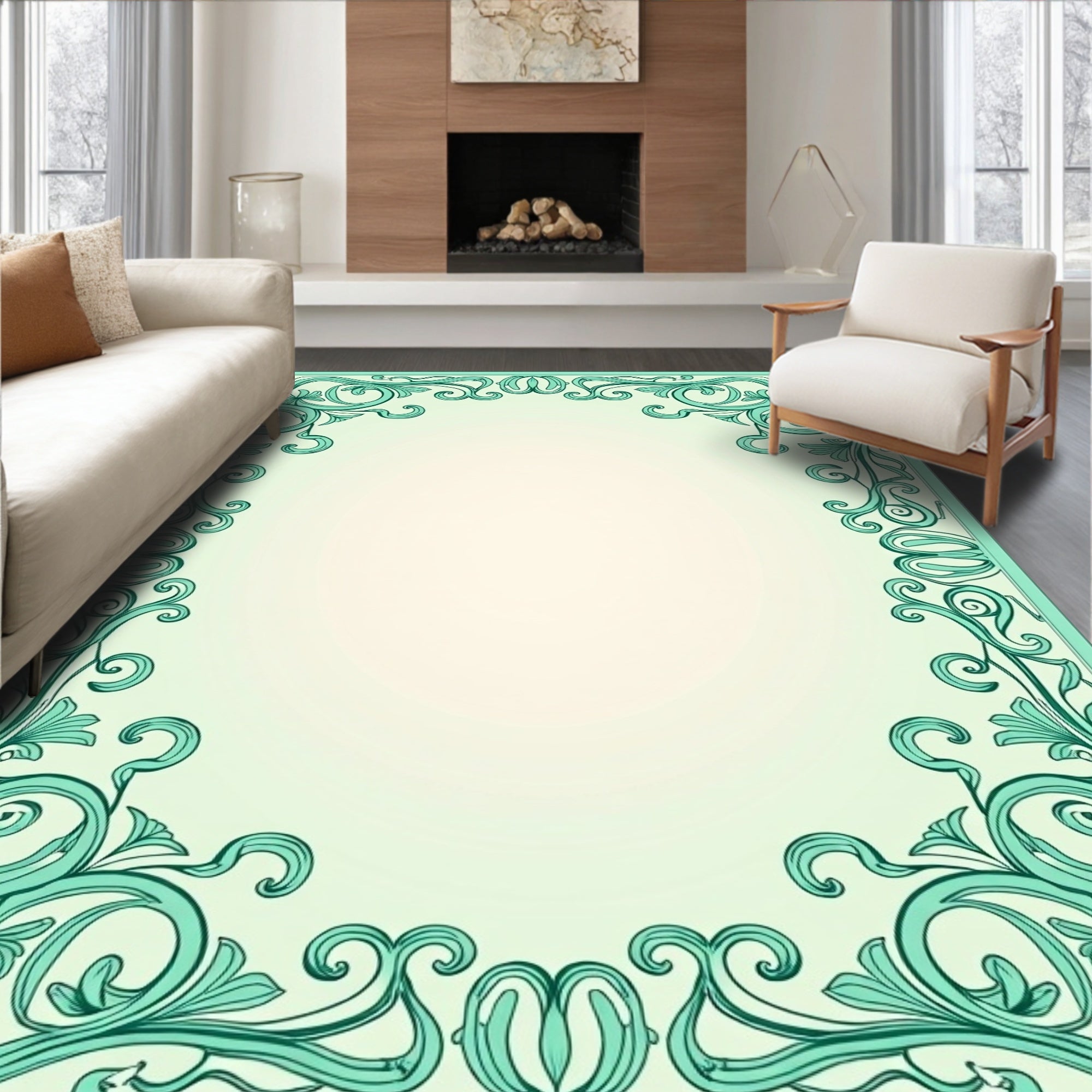 Art Nouveau Floral Scrollwork Design Rug