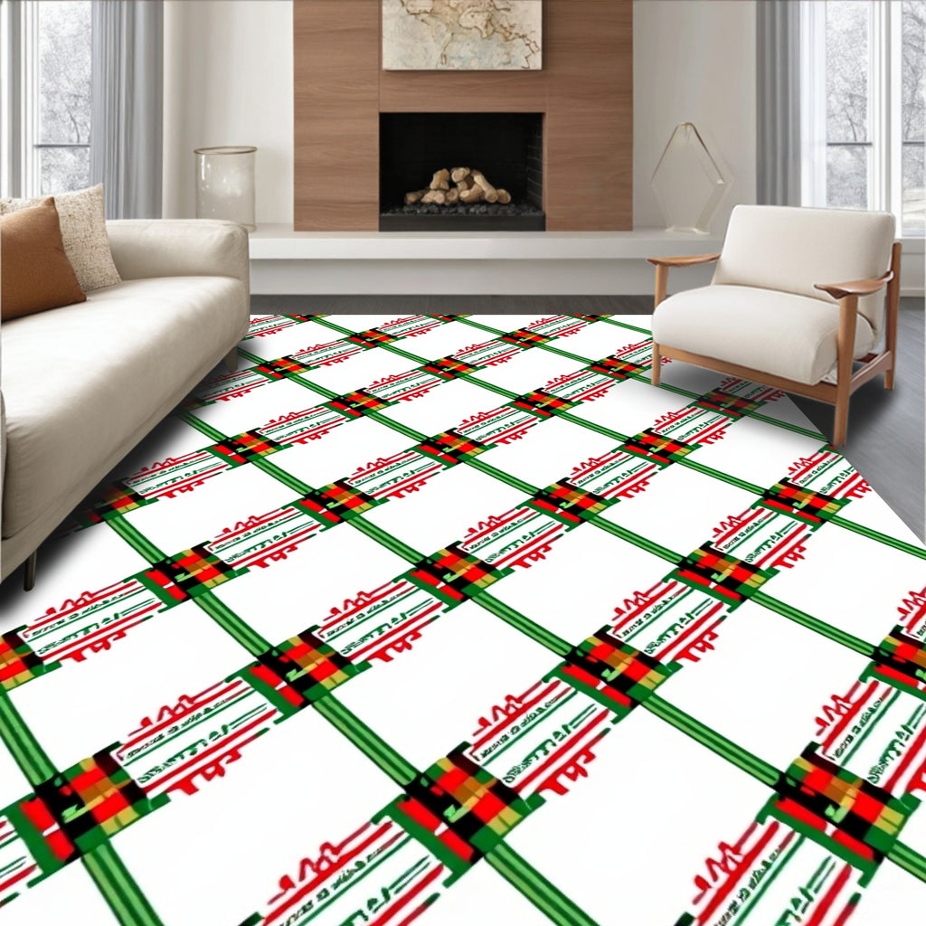 Geometric Red Green White Plaid Rug