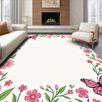 Pink Butterflies and Daisies Pattern Rug