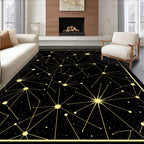 Golden Starburst Pattern Black Rug