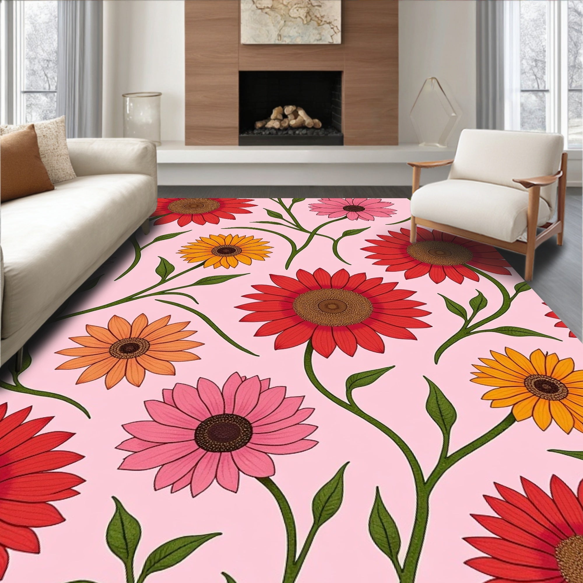 Whimsical Floral Vine Pattern Rug