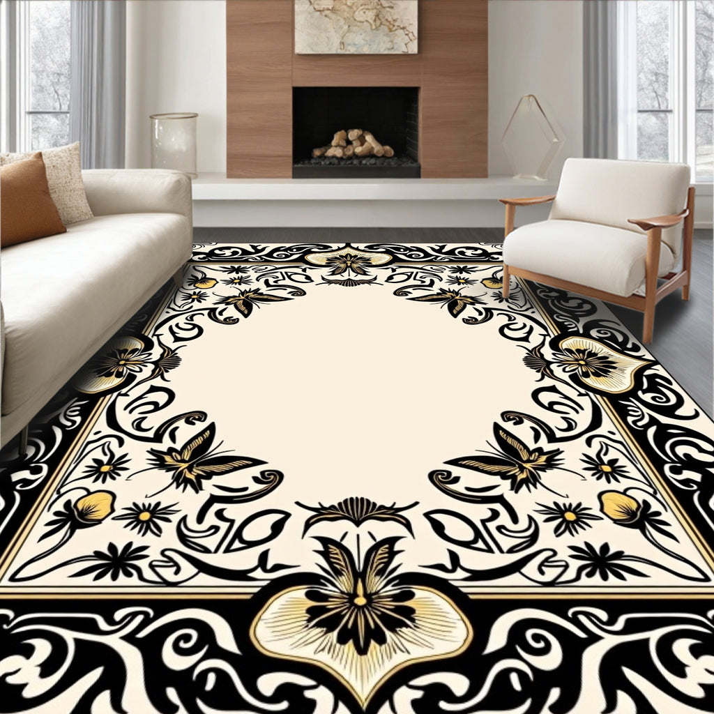 Ornate Butterfly Flower Frame Design Rug