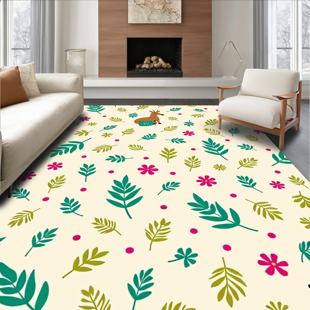 Whimsical Deer Leaf Pattern Design Rug