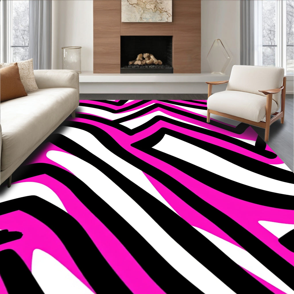 Bold Pink Black White Graphic Pattern Rug