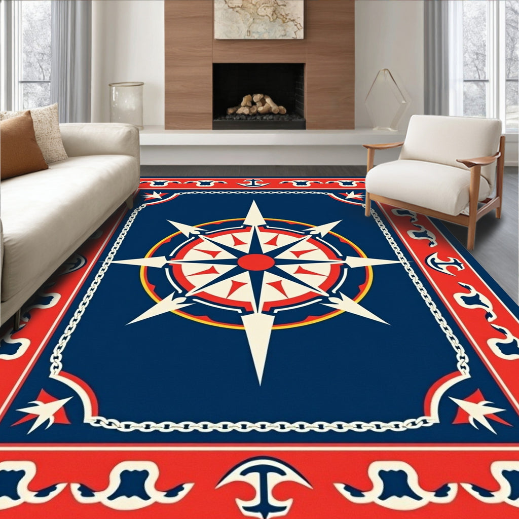 Nautical Compass Star Pattern Rug