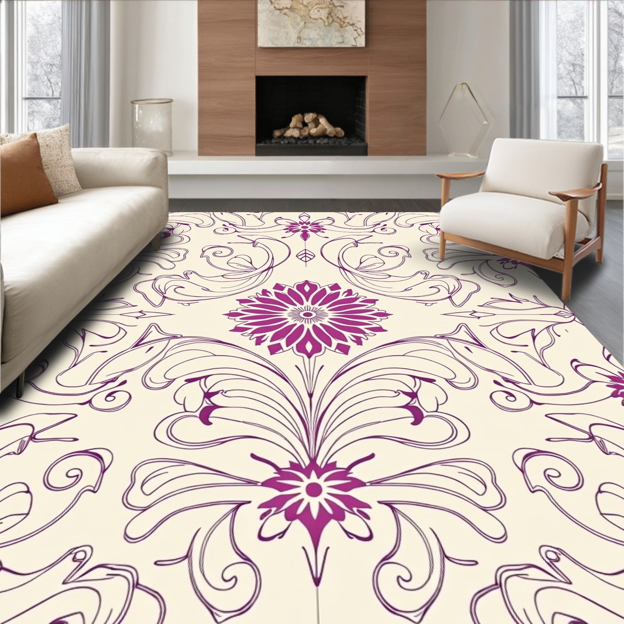 Elegant Floral Swirls Pattern Design Rug