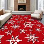 White Snowflake Patterned Red Rug