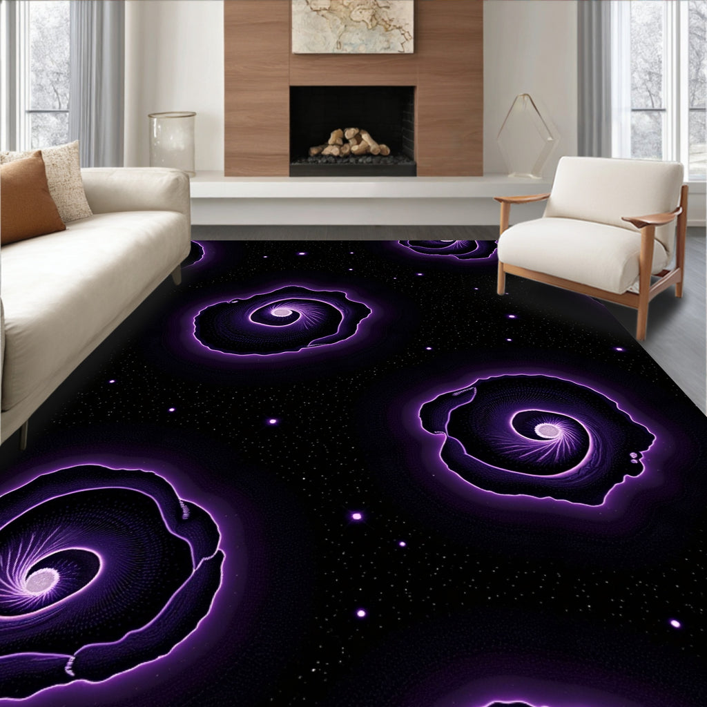 Futuristic Purple Swirl Galaxy Design Rug