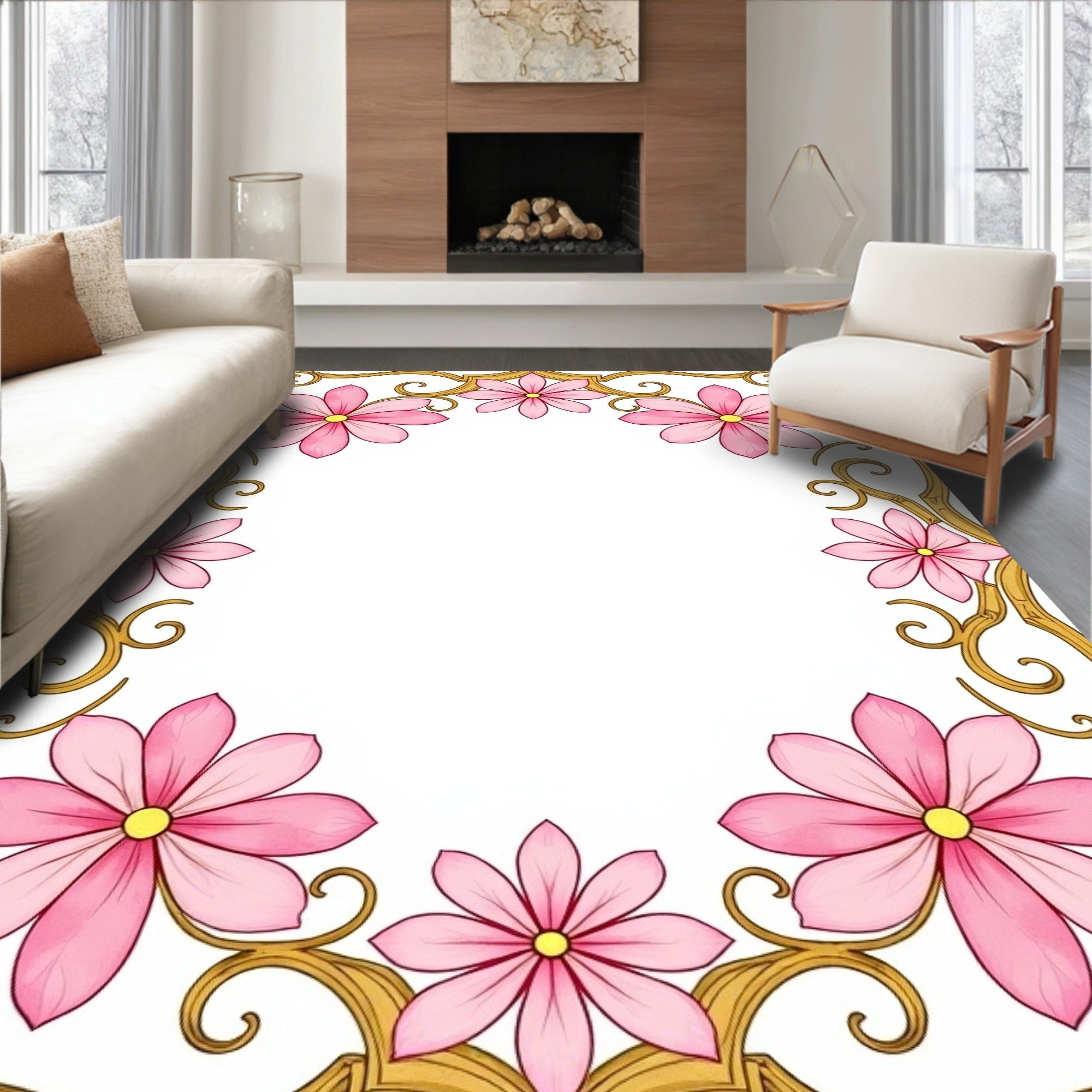 Pink Daisy Floral Ornament Rug