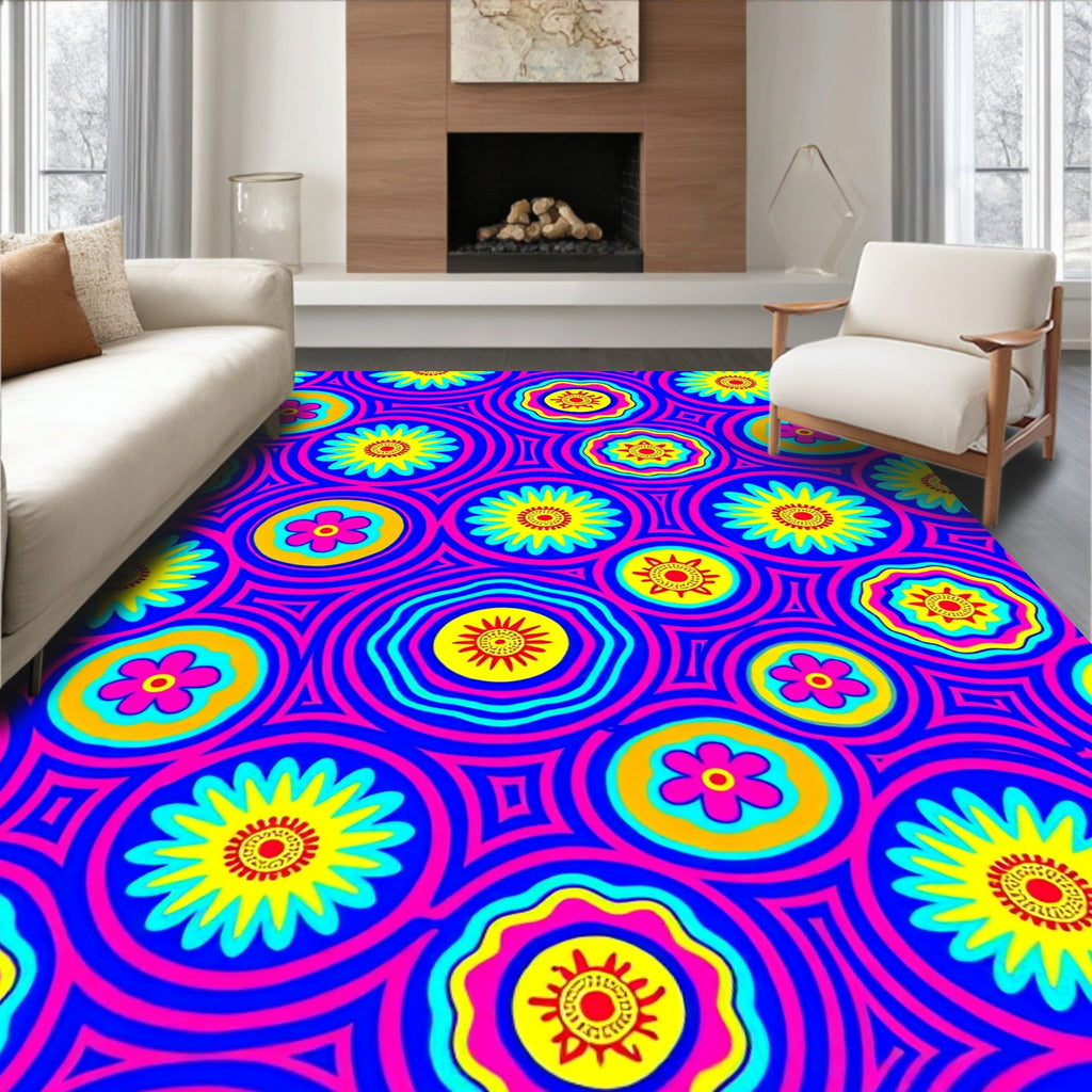 Vibrant Retro Floral Circles Rug
