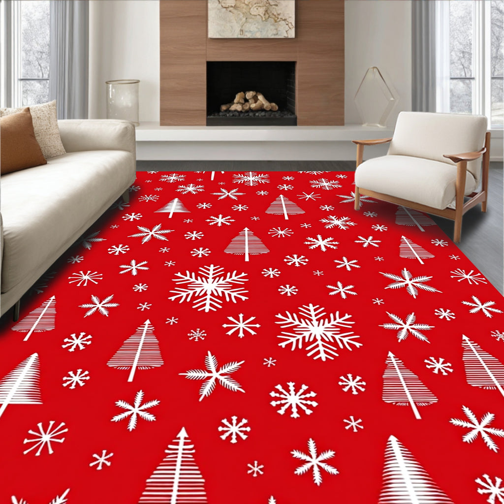 Winter Snowflakes Trees Pattern Design Rug