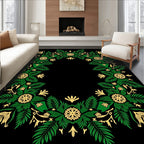 Emerald Green Gold Floral Wreath Rug