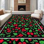 Bold Floral Pattern With Red Blossoms Rug