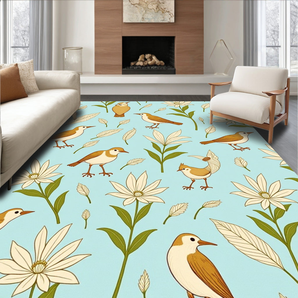 Birds and Flowers Pattern Rug